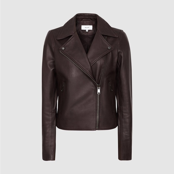 Reiss Geo Leather Jacket in Oxblood - Picture 6 of 13